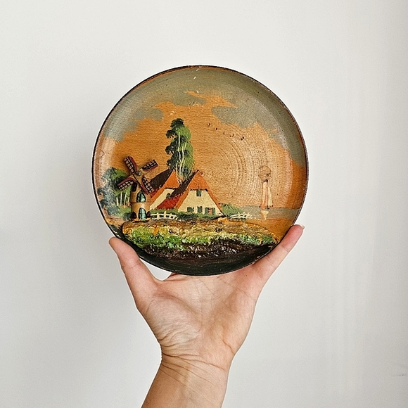 Vintage Unique Wooden Hand Carved 3D Holland Movable Windmill Decorative Plate - Picture 4 of 11